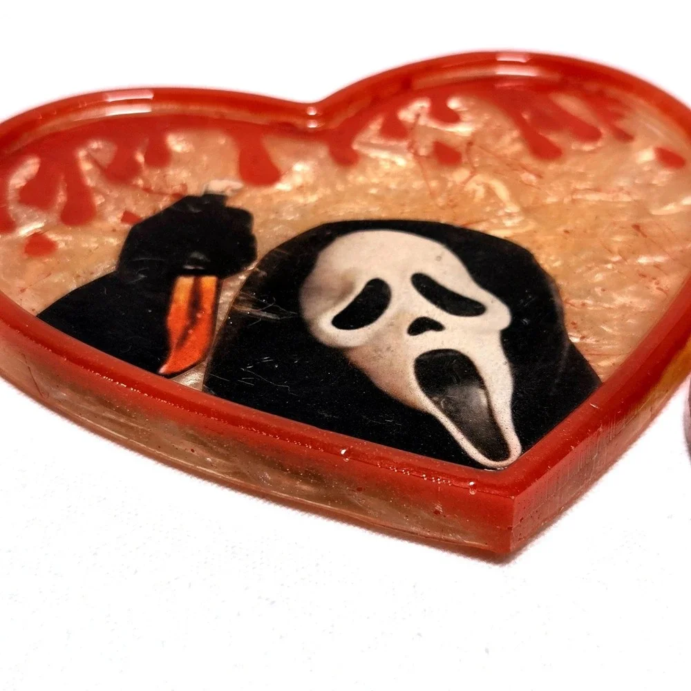 Scream Ghostface Casey Becker Heart Resin Trinket Tray Set Red Glitter Horror